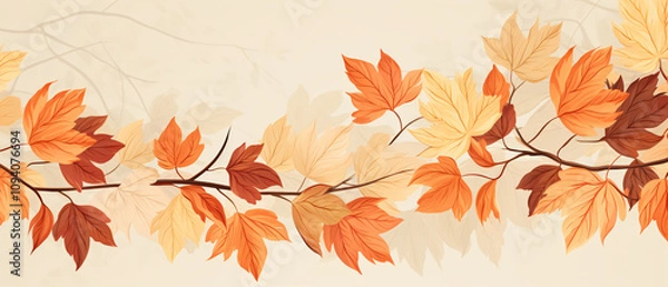 Fototapeta A vector illustration of autumn leaves on a beige background, capturing the essence of fall with warm, earthy tones.

