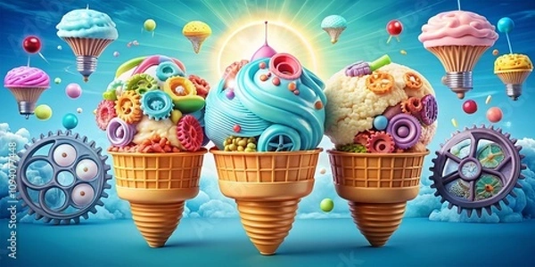 Fototapeta Unleashing the Power of Cognition with Ice Cream: A Whimsical Exploration of Brain-Boosting Flavors and Their Hilarious Effects