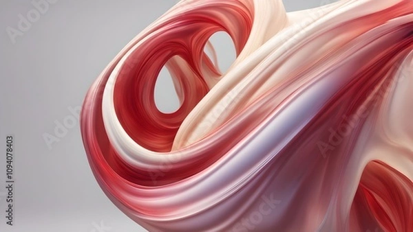 Fototapeta Abstract Swirling Form, Red and White Gradient, , 3D Render, Minimalist Design