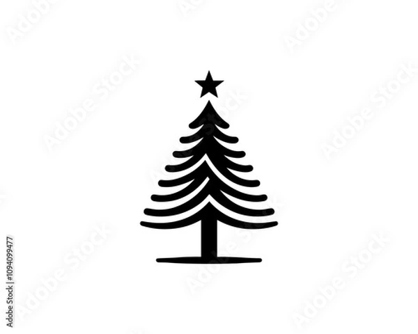 Fototapeta Black Christmas tree flat design icon. 