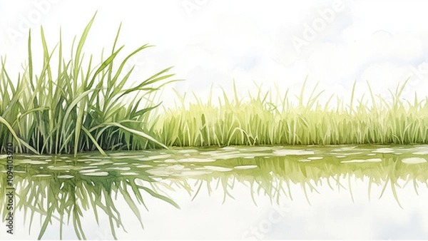Obraz grass on river scene 