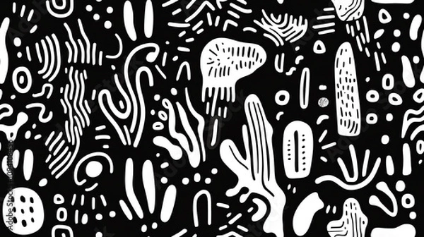 Fototapeta Abstract cactus seamless pattern in monochrome style