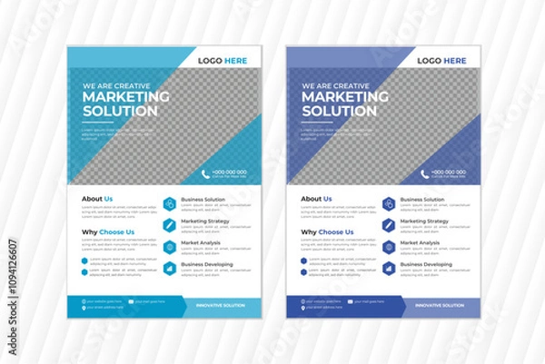 Fototapeta a bundle of 2 templates of different colors a4 flyer template,Creative Corporate & modern business flyer Brochure template design, vector template, multipurpose and editable.