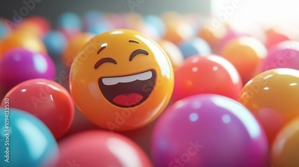 Fototapeta 3D Illustration of Smiling Yellow Emoji with Colorful Background