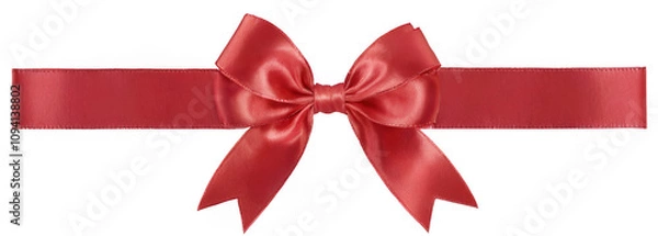 Fototapeta Red ribbon large bow tied center made satin Red-golden and bow