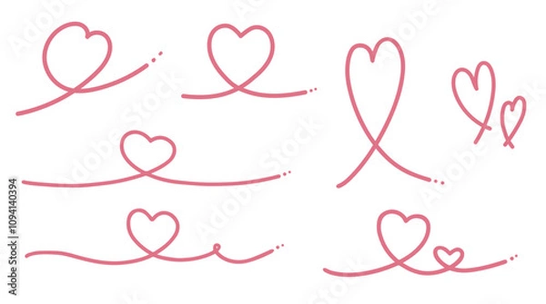 Obraz くるんとした手描きの線のハートのベクターイラストセット素材