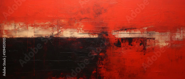 Fototapeta Abstract dramatic painting in red, inspired by Rothko's style.