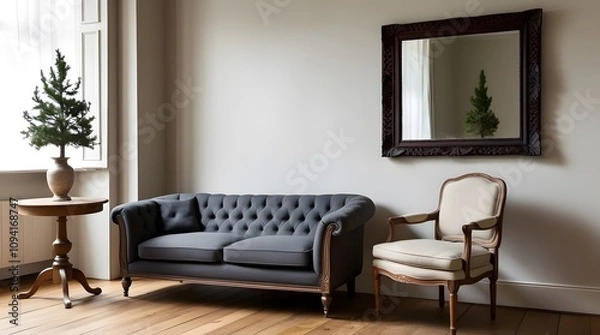 Fototapeta Mirror mockup. Interior mockup with house background. Modern interior design. Best room decorating ideas
