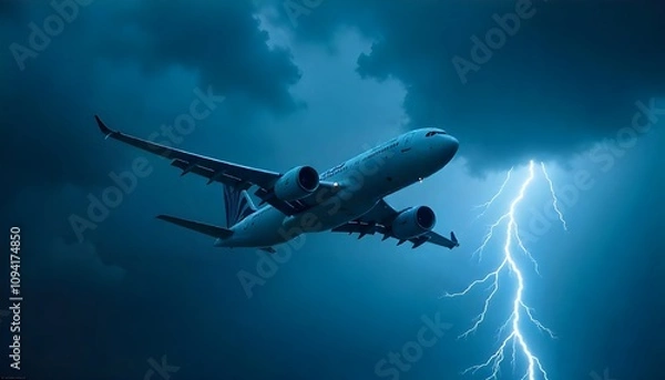 Fototapeta A colossal jetliner flying through a storm