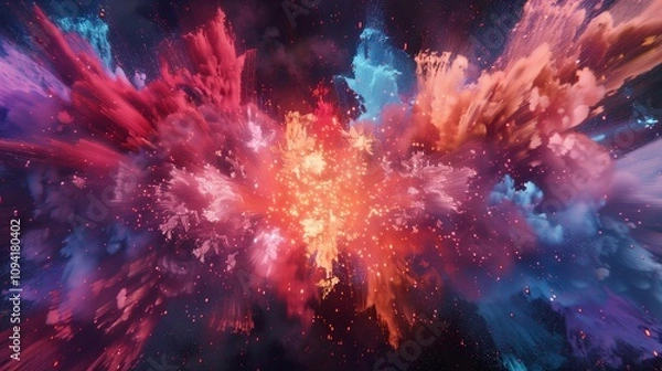 Fototapeta A digital explosion of colors resembling fireworks, bursting across a dark canvas in a dynamic display.
