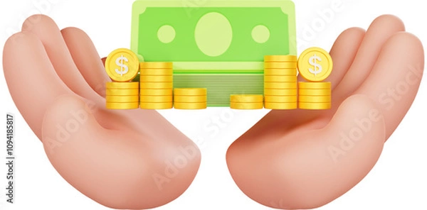 Obraz 동전지폐 3D 렌더링 손 제스처 그림