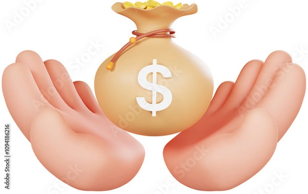 Obraz 동전주머니 3D 렌더링 손 제스처 그림