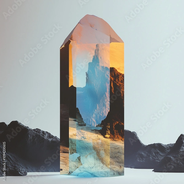 Fototapeta Prismatic Crystal with Embedded Landscapes and Skies