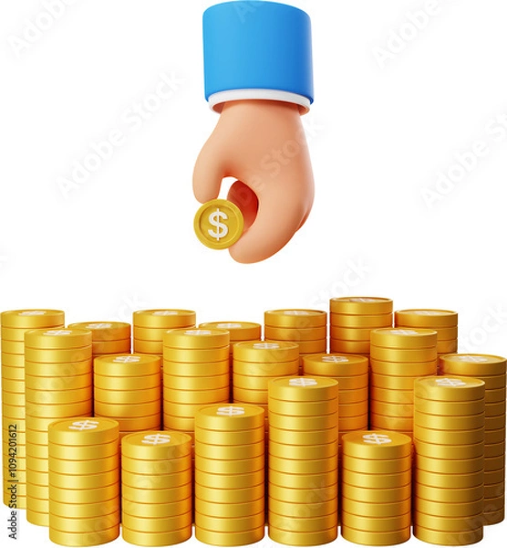 Obraz 동전 3D 렌더링 손 제스처 그림