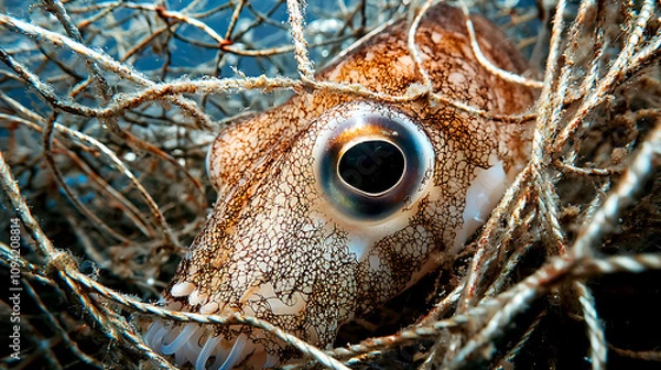 Fototapeta Impact of Pollution on Aquatic Animals Underwater Photography Ocean Environment Close-Up View Conservation Awareness