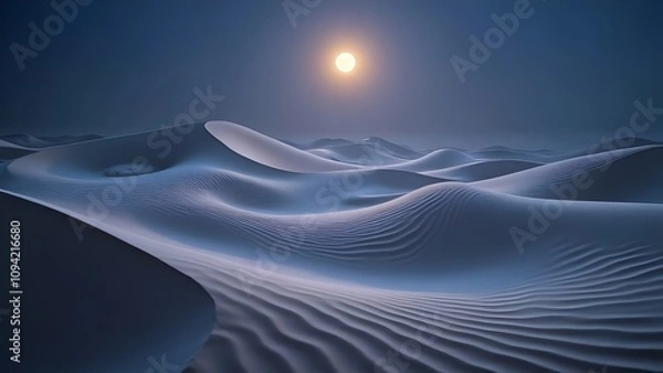 Fototapeta Flowing Sands Moonlit Dunes in Misty Grays and Silvery Blues Background