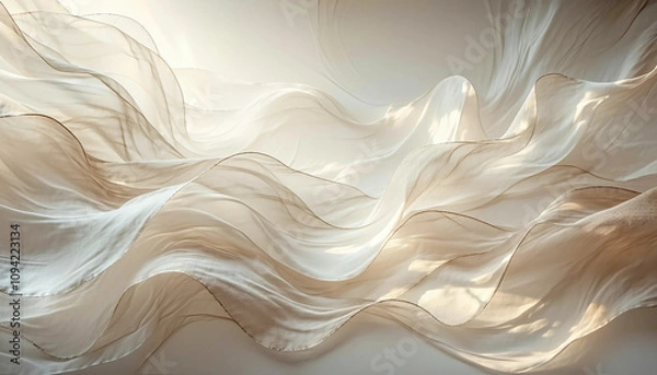 Fototapeta Delicate waves of soft, creamy fabric are gently arranged to create a harmonious display