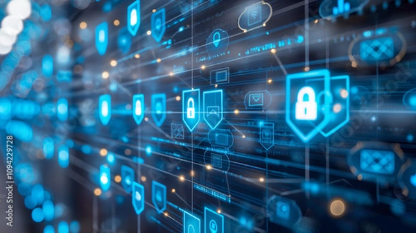 Fototapeta Digital safety concerns highlighted by cybersecurity threats, showcasing the challenges and vulnerabilities in protecting online information and systems.