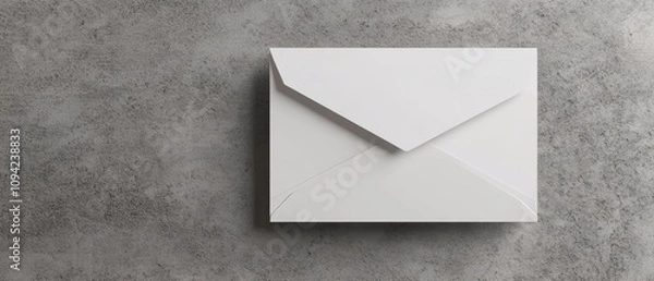 Fototapeta Minimalist mockup of a blank white card with a sleek grey paper envelope on a textured concrete background, perfect for elegant stationery design. 