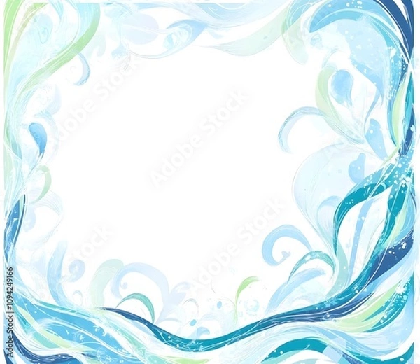 Fototapeta Elegant Blue and Green Abstract Frame Design Featuring Soft Waves and Swirls Ideal for Invitations, Greeting Cards, and Creative Projects