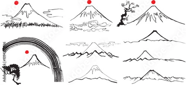 Obraz 山　正月用　手書きの毛筆イラスト