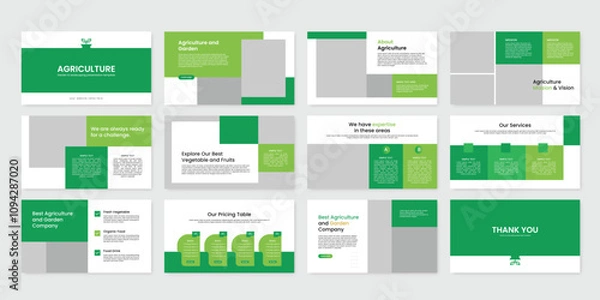Fototapeta agriculture and garden presentation powerpoint template design, garden presentation template slide