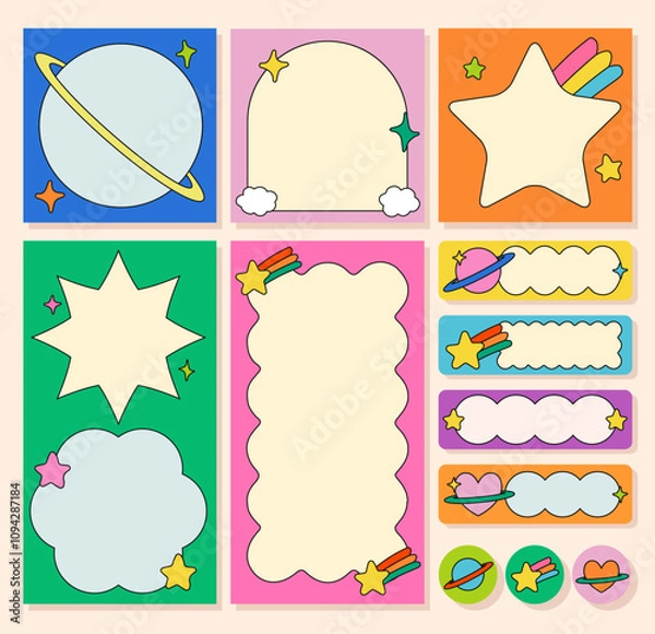 Fototapeta 컬러풀한 라벨 메모지 일러스트 벡터 세트