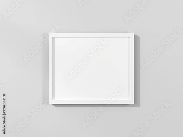 Fototapeta A blank white picture on a gray-colored wall with a slight shadow or crease around the frame, interior, space