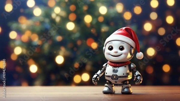 Obraz A cute little Santa robot that smiles against the background of the side. The concept of New Year and Christmas
