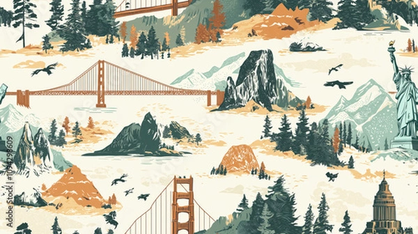 Obraz A scenic painting of the Golden Gate Bridge and the surrounding mountains