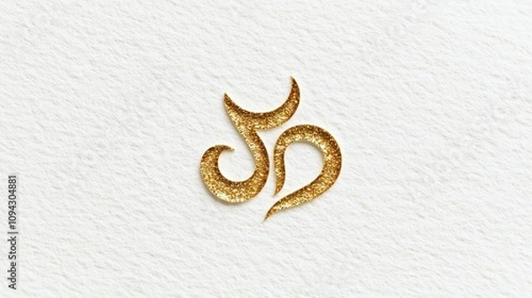Fototapeta An elegant, minimalistic logo featuring the sacred symbol "Om" in gold foil on a white background. The design should convey spirituality and peace with clean lines and subtle details.,generated ai.