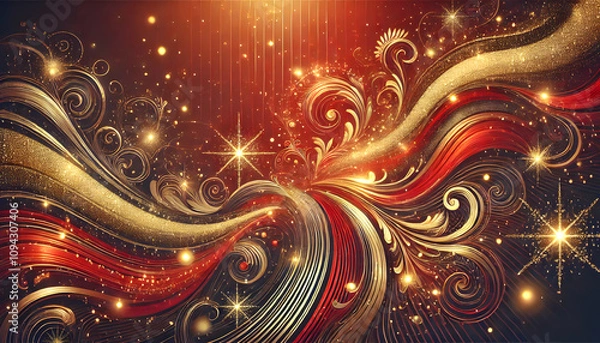 Fototapeta 赤と金の輝くグラデーション背景、華やかなデザインと光の効果

