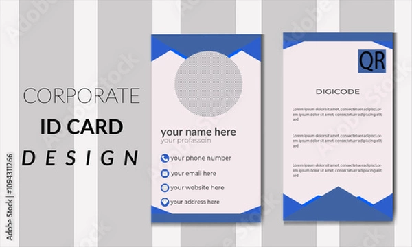 Fototapeta  vector I'd card template with clasp and lanyard. Blue and white color mockup set. Modern colorful icon collection. Employee I'd. Simple realistic design. Cute cartoon style. Flat style illustration.