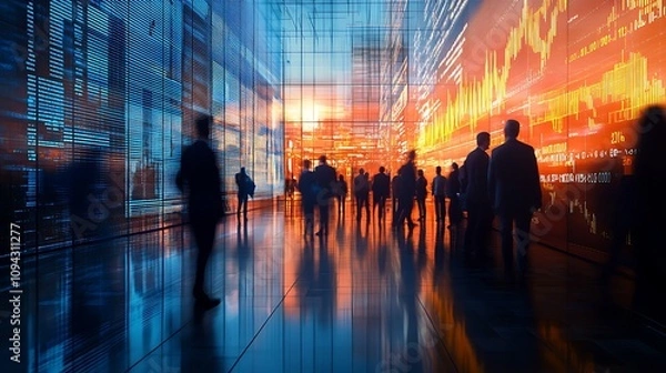 Fototapeta Dynamic business scene urban setting digital art evening abstract