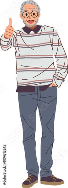 Obraz Hand drawn illustration of elderly man giving thumbs up