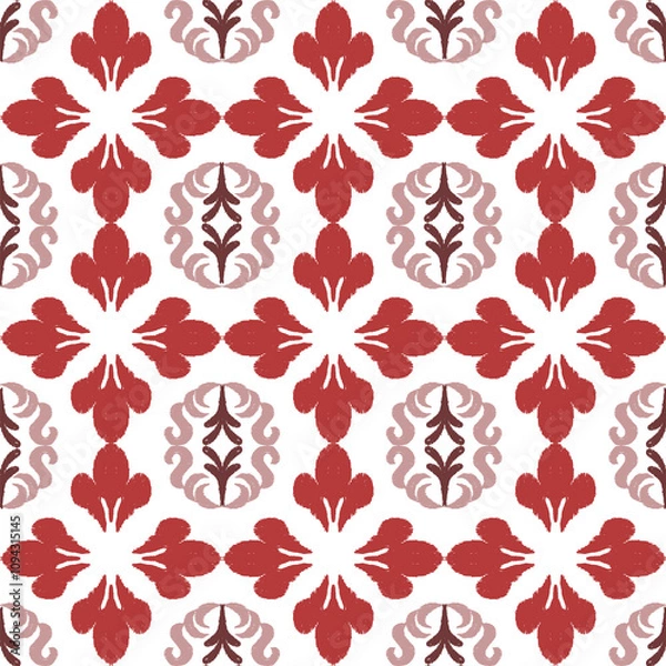 Fototapeta Red design embroidery, motif ethnic ikat seamless textile illustration, print striped ornament, pattern, design for wrapping, silk, scarf, clothing, background, textile, carpets, curtains.