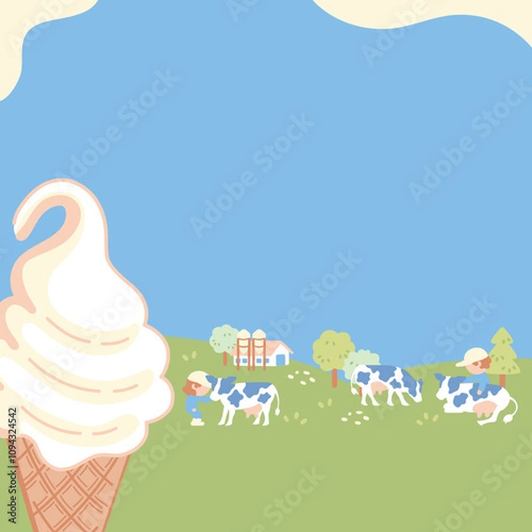 Obraz 牧場ソフトクリームの正方形バナー素材