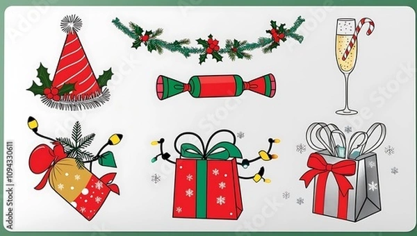 Obraz Christmas illustration elements and decorations collection