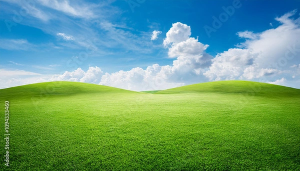 Fototapeta green grass field with blue sky
