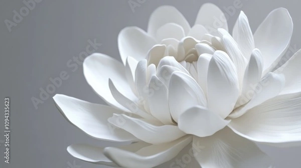 Obraz A graceful 3D flower with pure white petals, layered to perfection, displaying depth and elegance