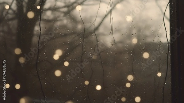 Fototapeta Rainy Night Lights Blurred Through Windowpane