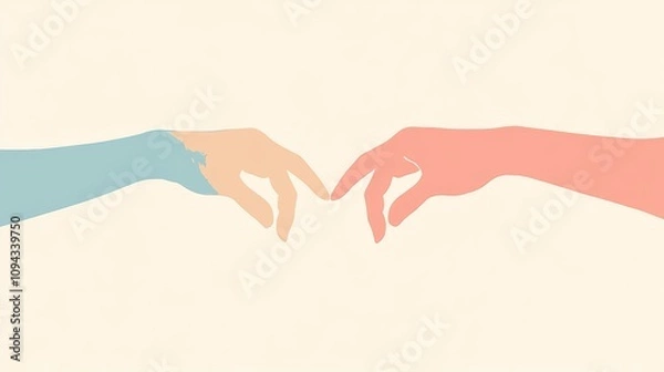 Fototapeta 2410_020.simplified hand silhouettes forming pinky promise, eye-catching tricolor palette, soft rounded edges, minimalistic love symbol, trendy illustration style