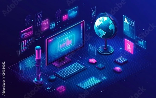 Fototapeta Futuristic Digital Marketing Platform for Media Buying and Programmatic Advertising