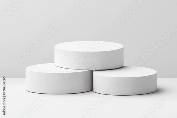 Fototapeta Minimalist 3D Round Platforms Presentation Display Background Modern Clean White Scene