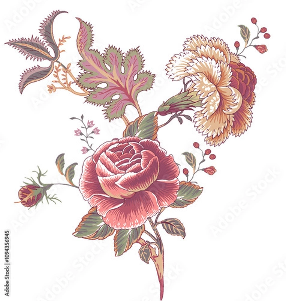 Fototapeta Amazing fantasy floral bunch with leaves and branches for design pattern for prints 