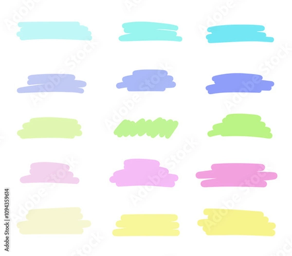 Obraz A set of multicolored brush strokes, empty horizontal elongated abstract spots, frames, backgrounds, doodle, vector. Decorative element for design with text, labels, background, text fields