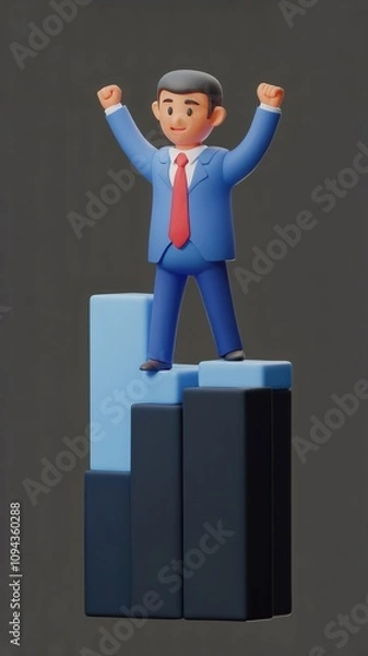 Obraz Businessman Sitting on a Growing Bar Graph with a Happy Pose celebrating success