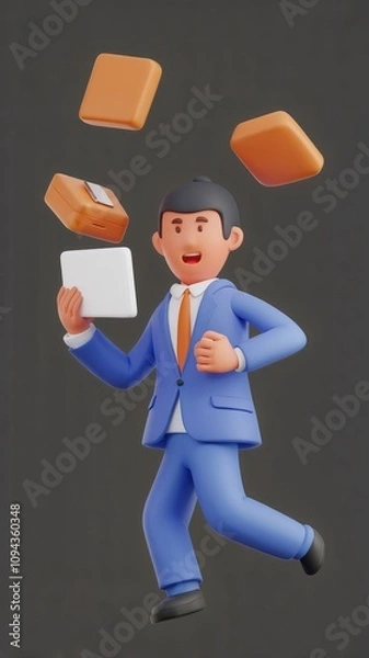 Obraz 3D Businessman Juggling Work Items Like Briefcase