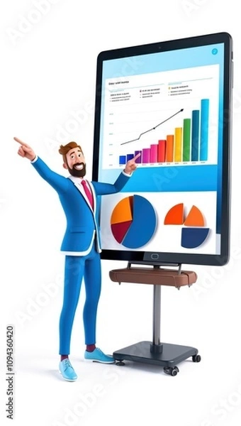 Obraz 3D Businessman Giving a Presentation Pointing at a Graph