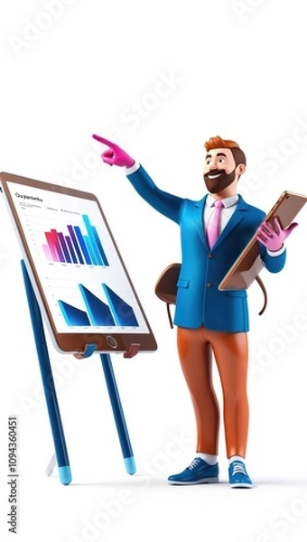 Obraz 3D Businessman Giving a Presentation Pointing at a Graph